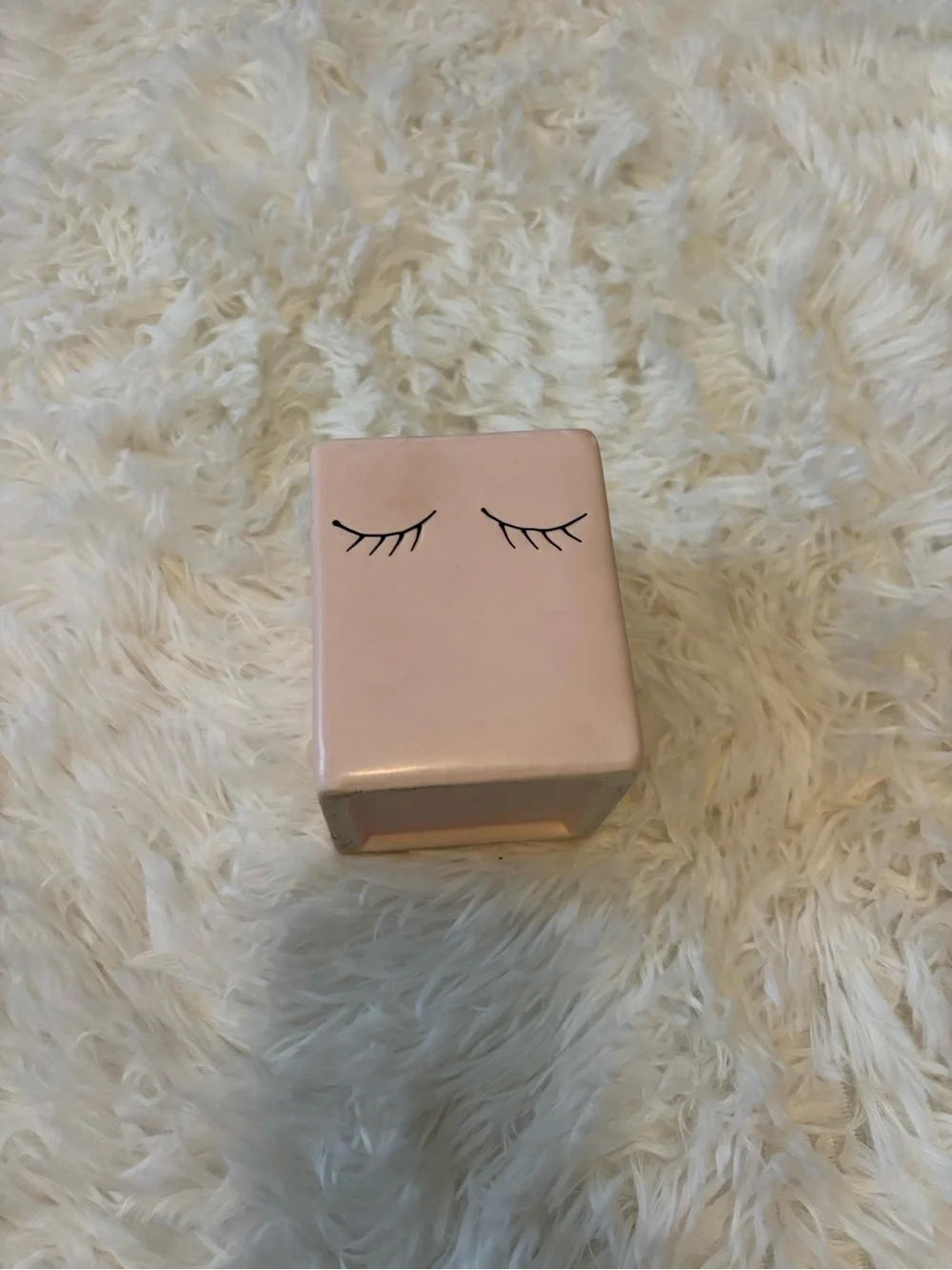 Light Pink Porcelain Eye Lash Lashes Square Box Trinket Container Brush Holder